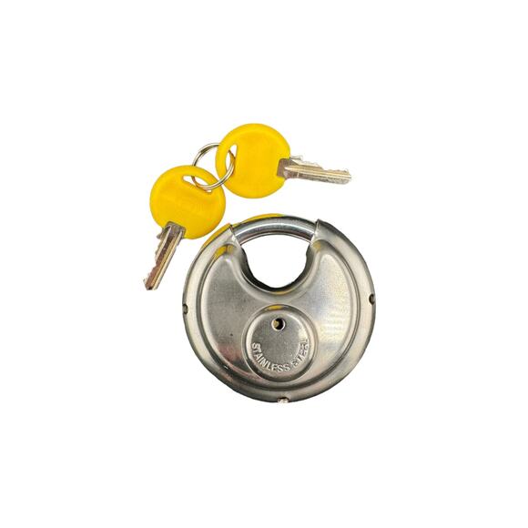 Round Circular Padlock Hardened Stainless Steel Comes w/ 2 Keys - Preowned - Picture 2 of 2